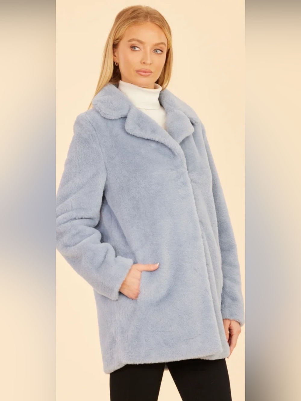 Dolce Cabo Plush Pale Blue Teddy Coat